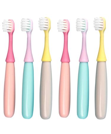 6 Packs Kids Toothbrush,Lovely Little Mushroom Extra Soft Bristles Toddler Toothbrush for 1-3Years Old (Pink& Yellow &Blue) 6 Count (Pack of 1)