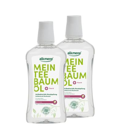 Alkmen My tea tree oil antibacterial mouthwash 2x 500 ml with 6 -fold protection - natural pure tea tree oil vegan & climate -neutral - mouthwash for strong teeth & healthy gums - gass of gulp 2