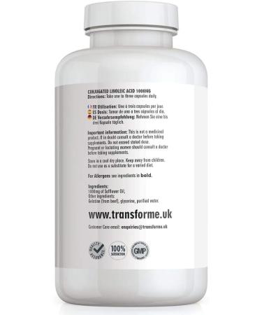 CLA 1000mg 360 Capsules CLA in Cold Pressed Safflower Oil Softgels Best Absorption & Potency Gluten Free by Transforme - Buy Online on GoSupps.com