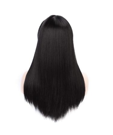 Bingbing Black Long Straight Wig with Bangs Synthetic Hair Wigs for Women 613 Blonde Red Heat Resistant Cosplay WIGS 26 Inches 22 Inch-Black