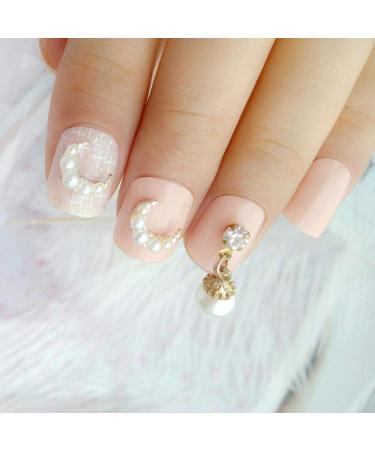 Shop Hujl 3D Pearl Acrylic Fake Nails - Short Light Orange Full Cover DIY Manicure Tips | International Shipping - Buy Online on GoSupps.com