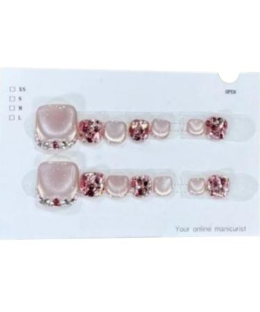 Glossy Toe Nails Glitter Toe Nails | Manicure Art Glossy Fake Toe Nails Sparkling Cat's Eye Toenail For Summer For Women Girls