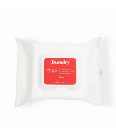 Duradry Wash Wipes - Deep Cleansing & Deodorizing Sweat Wipes, Rinse Free, Neutralizes Odors, A Shower in a Wipe, Great for After the Gym, No Harsh Chemicals, On-the-Go Wipes - Aqua, 1-Pack Pack of 1
