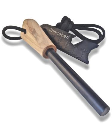 berleben Znden Fire Starter - Traditional Ferro Rod, Handcrafted Wood Handle - 5/16", 3/8", & 1/2" Thick Fire Steel - 12,000-20,000 Strikes - Survival Igniter with Neck Lanyard & Multi-Tool Striker Fatty 1/2"