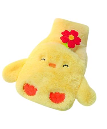 Uposao 0.5l hot water bottle with soft cover cute cartoon animal pattern removable washable fluffy plush bed bottle rubber small hot hot water bottle for children adult family or girlfriend chick