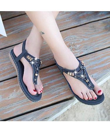 Shop Stylish Women's Bohemian Flat Sandals - Summer Flip Flops in Blue & Black | Size 6.5 & 9 - Global Shipping - Buy Online on GoSupps.com