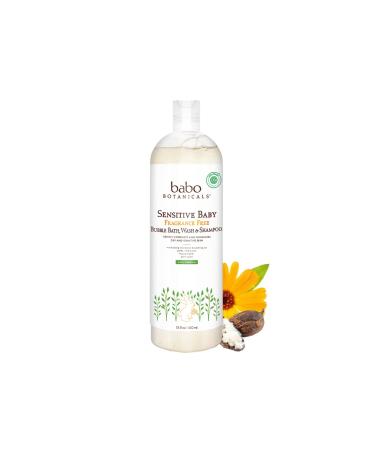 Babo Botanicals Sensitive Baby Fragrance Free 3-in-1 Bubble Bath, Wash & Shampoo - with Organic Shea Butter, Coconut Oil, Calendula & Oat - Vegan & EWG Verified - 15 fl. oz. - Buy Online on GoSupps.com