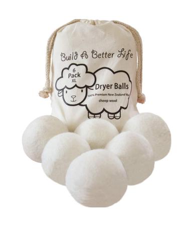 Updated Version(Made of The Latest Shearing)-Wool Dryer Balls-Pack of 6 XL,Premium Reusable New Zealand Natural Fabric Softener,Saves Drying Time, Handmade Dryer Balls 2.8 Inch (Pack of 6)