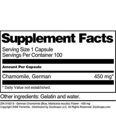 German Chamomile (Blue Matricaria recutita) Flower - 450 mg (100 Capsules ZIN: 516213) - Buy Online on GoSupps.com