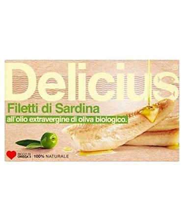 6X Delicius Sardine Fillets in Organic Extra Virgin Olive Oil 90g
