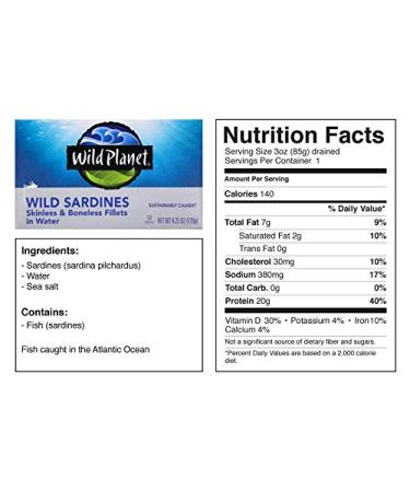 Wild Planet Skinless & Boneless Wild Sardines in Water - Keto & Paleo, 12 Pack, 4.25 oz - Buy Online on GoSupps.com