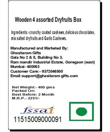 Jaiccha Ghasitaram Wooden 4 Assorted Dryfruits Box|Gift for Diwali Gifts Holi Rakhi Valentine Christmas Birthday Anniversary Her Him| - Buy Online on GoSupps.com