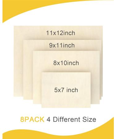 Pllieay 8Pack Wood Canvas Board Set - 4 Sizes Unfinished Cradled Painting Panels for Pouring Art Crafts - 5x7, 8x10, 9x12, 11x14 - Buy Online on GoSupps.com