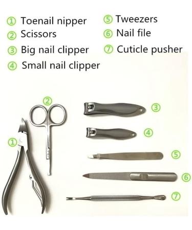 Nail Clippers Set 7 in 1 Stainless Steel Manicure Set Professional Nail Clips Fitting Foot Tools Manicure Toe Cutter Nail Set with Bag - Buy Online on GoSupps.com