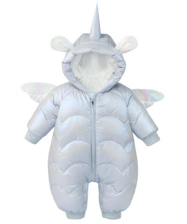 Baby Winter Romper Overalls Hooded Warm Snowsuit Jumpsuit Fleece Jacket Coat Outfits for Toddler Baby Boys Girls 3-6 Months Grey 3-6 Months