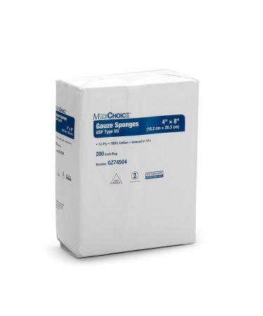 MediChoice Gauze Sponge 12-Ply USP Type VII Non-Sterile 4x8 Inch White 1314GZ74504 (BG of 200)