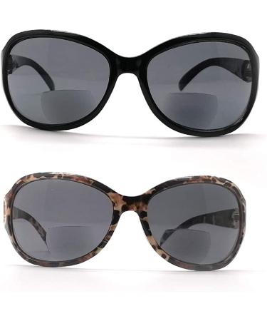 Bifocal Reading Sunglasses for Women - Vintage Street Fashion with Metal Decoration, UV Protection, 2 Pairs Black&Tortoise - Buy Online on GoSupps.com