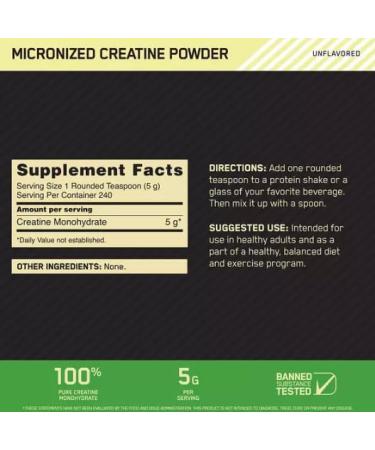 ON Micronized Creatine Powder | 5 Grams of Pure Creatine Monohydrate per Serving | Micronized For Easy Mixing | 240 Total Servings | Unflavoured 1200G 240 Servings (Pack of 1) - Buy Online on GoSupps.com