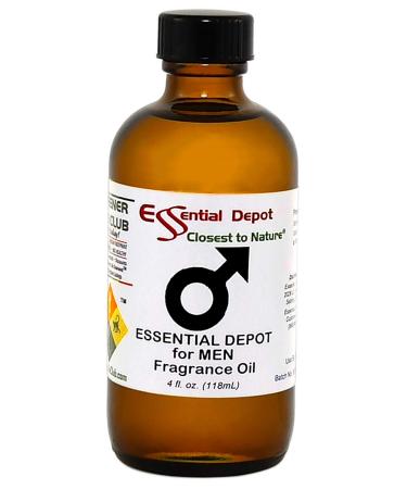 Essential Depot for Men Fragrance Oil - 4 oz - Supplied in 4 oz. Amber Glass Bottle with Black Phenolic Cone Lined and Safety Sealed Cap