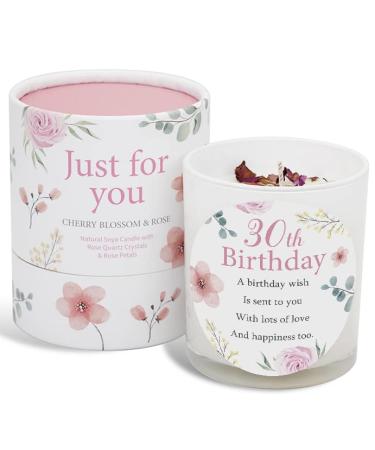 30th Birthday Candle Makes a Great Gift for 30th Birthday Gifts - Ideal for Thirtieth Birthday Gift SOYA Candle with Rose Quartz and Rose Petals