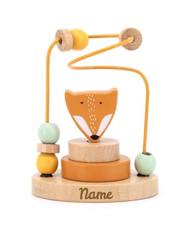 Elefantasie Mini Motor Skills Loop Plug-in Game Fox made of wood personalizable with name Baby Gift with engraving