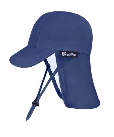 weVSwe Baby Toddler Sun Hat UPF 50+ Swim Cap Flap Neck Protection Adjustable Chin Straps UV Sun Protection Hats Dark Blue 0-6 Months
