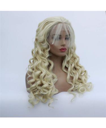 Buy Gold Long Curly Chemical Fiber Front Lace Wig with Bangs High Temperature Silk Hair for International Shipping - Buy Online on GoSupps.com