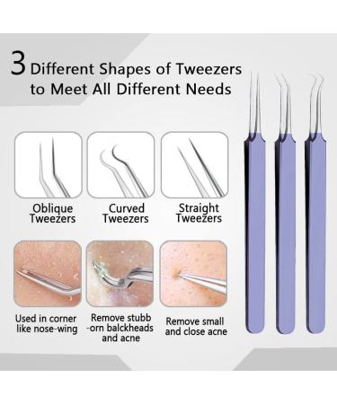 Xesscare 16 Pcs Pimple Popper & Blackhead Remover Tool Kit - Professional Acne Extraction Set with Metal Case - Purple - Buy Online on GoSupps.com