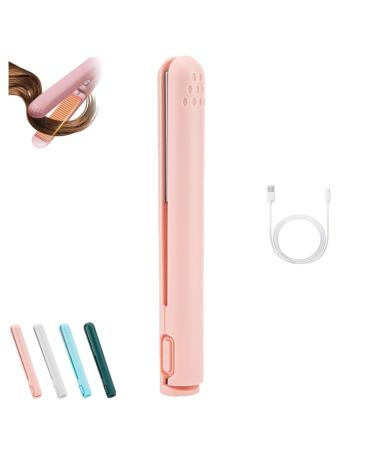 Mini Dual-Purpose Curling Iron Ceramic Mini Hair Curler Portable Mini Curling Iron Travel USB Rechargeable Curling Wand Mini Dual-Purpose Curling Iron for Short Hair (Pink)