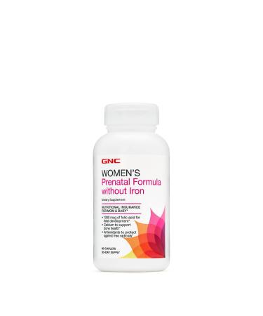 GNC Women's Prenatal Multivitamin Formula Without Iron | Support Pregnancy and Healthy Baby Development | Essential Nutrients Folic Acid, Zinc, Calcium Plus B Vitamins | 60 Caplets