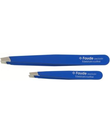Faude Cosmetic Tweezers - Slanted Short Blue 8 cm | Precision Beauty Tools for Perfect Brows - Buy Online on GoSupps.com