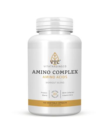 VTC VitaTradingCo. Amino Complex Protein Blend | 20 Free Form Peptide-Bound Amino Acids | with Vitamin B6 | for Muscle Recovery & Growth | 120 Veggie Capsules