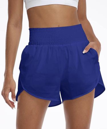 AUTOMET Women's High Waisted Athletic Shorts with Pockets - Blue, X-Large - Buy Online on GoSupps.com