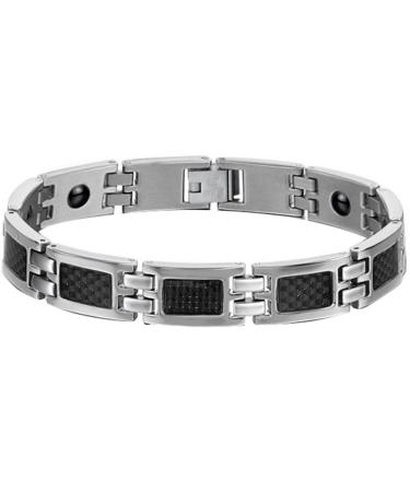 Jewelrywe jewelry bracelet women and men pairing carbon fiber magnetic stainless steel fantasy color silver black length 21.5 cm/19.5 cm with gift bag men bracelet