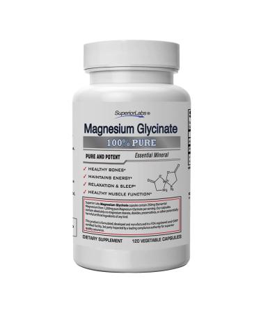 Superior Labs - Magnesium Glycinate - 1250 mg 120 Vegetable Capsules - Essential Mineral - Maintains Energy - Healthy Bones and Muscle Function- Relaxation & Sleep - Buy Online on GoSupps.com