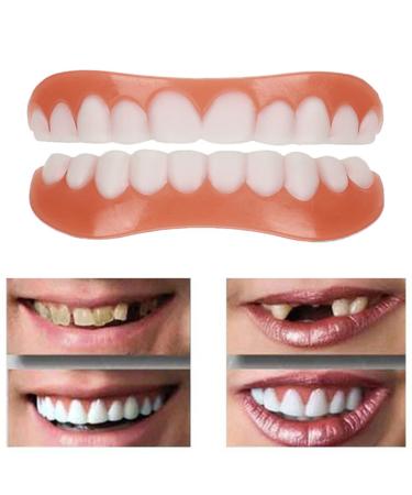GYTOO Fake Teeth Veneer Cosmetic Teeth for Upper and Lower Jaw Natural Shade and Comfortable Fit Veneer Dentures For Women and Men