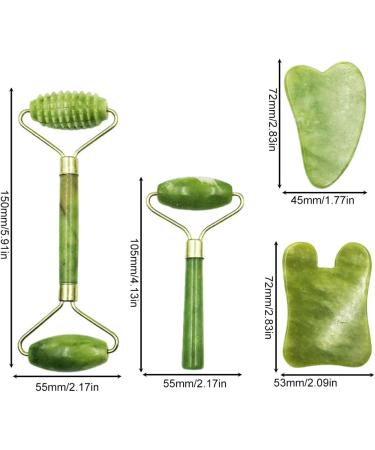 4-Piece Jade Roller & Gua Sha Massage Kit - Face & Neck Smoothing Tool for Eye Swelling Relief | Green Jade Massage Set - Buy Online on GoSupps.com
