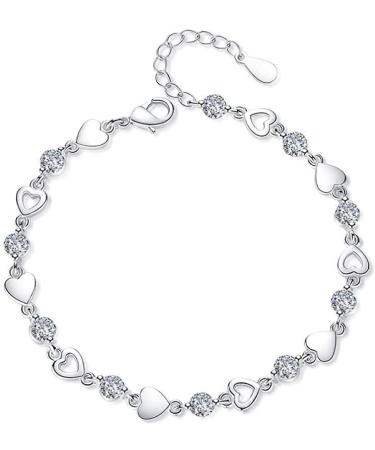 WIPPWER Silver Bracelet Sterling Silver Chain Bracelet Ladies Sterling Silver Bracelet Exquisite Inlaid Zircon Heart Bracelet Fashion Bracelet Ladies Silver Jewellery Gifts