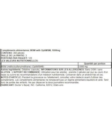 Doctor's Best MSM with OptiMSM 1000mg - 360 Capsules - Support for Joint Mobility - Buy Online on GoSupps.com