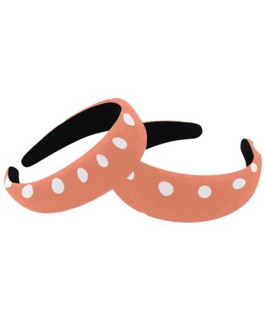 2 Pieces Headbands Women Hair Head Bands White Polka Dots on Coral Red Background Pattern Non Slip Thick Padded Hairband Hair Band Hoops Vintage Thick Hair Wrap Multi-colored 7