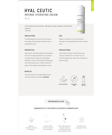 Dermaceutic Hyal Ceutic - Intense 24hr moisturizing cream with Hyaluronic acid Aloe Vera Vitamin E and Jojoba oil - 40ml - Buy Online on GoSupps.com