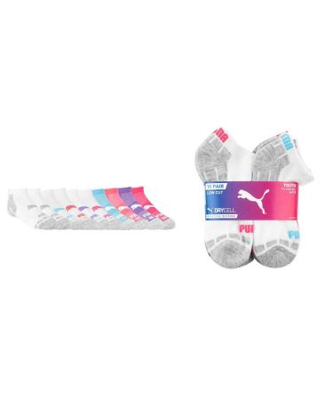 Puma Youth Girls No Show Socks,Cushioned Footbed Mesh Ventilation Comfort Toe Arch Support (10-pair) Shoe Size 4-9.5