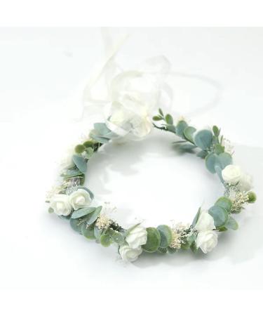 UKYLIN Flower Crown for Girls - Green & White Floral Headband for Wedding, Baby Shower, Photos & Fancy Gala Style - Buy Online on GoSupps.com