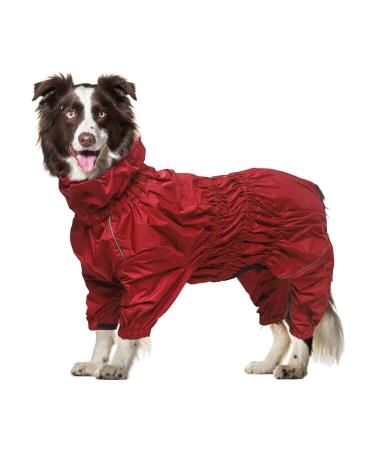 Geyecete rain coat for dogs with four legs dogs rain jackets with dishes hole reflective full wrap elastic waterproof coat for large medium and small dog -red red red