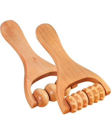 Healvian 2 pieces handheld massage roller wood body face scooter shoulder shoulder massage devices foot trigger points massage scooters for plantar fasciitis muscle roller hand tools