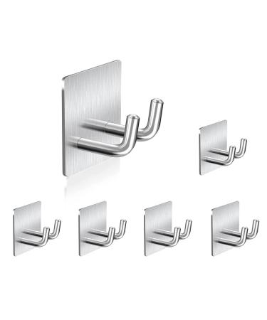 Ycagrain 6 Pieces Adhesive Hooks Rustproof Towel Robe Shaver Wall Hooks Sticky Hanger for Bathroom Kitchen (Silver)