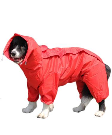 Tfeng dog raincoat with removable hoodie adjustable outdoor tunnel procession dog coat waterproof dog jacket rain jacket with hood and collar hole 10 sizes (red) 22 (back length: 60cm) red