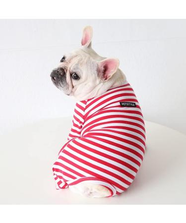 Classic Striped Bt Bear Fat Dog Pajamas - Soft Cotton One-Piece Costume for Pugs French Bulldogs & Small to Medium Dogs - Red (M) - Buy Online on GoSupps.com