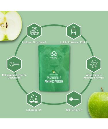 Edubily Nutrition EAA Powder - Vegan Amino Acids Complex | 10 Essential Amino Acids | Saurer Apple Flavor | Stevia Sweetened | 400g - Shop Internationally - Buy Online on GoSupps.com