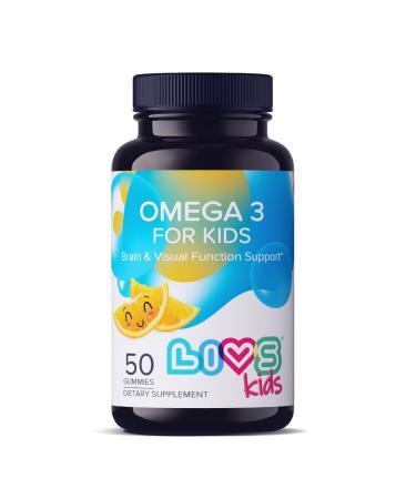 LIVS Omega 3 Gummies for Kids with Flaxseed Oil (Omega 3 6 9) | Brain Health Focus & Eye Support Supplements for Children | Non GMO Gluten Free Gummy Vitamin for Teens Heath | Orange Flavor - 50ct Orange 3 - Kids 50 Cou